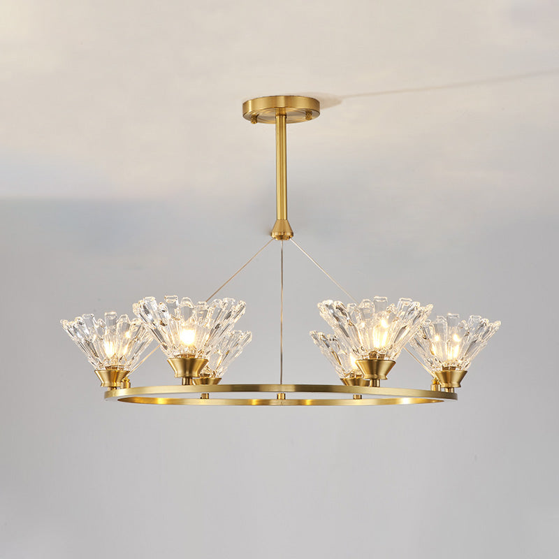 Tapered Living Room Pendant Chandelier Traditional Clear Glass 6 Heads Gold LED Hanging Ceiling Light Clearhalo 'Ceiling Lights' 'Chandeliers' Lighting' options 302993