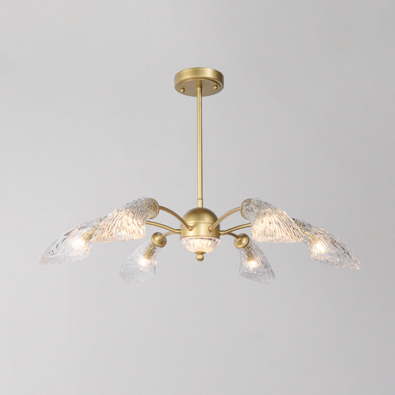 Clear Glass Curved Chandelier Light Fixture Retro 6 Lights Dining Room Ceiling Pendant in Gold Clearhalo 'Ceiling Lights' 'Chandeliers' Lighting' options 302998