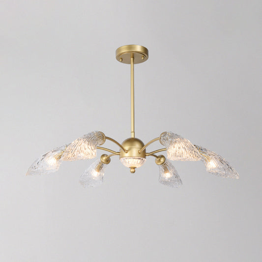 Clear Glass Curved Chandelier Light Fixture Retro 6 Lights Dining Room Ceiling Pendant in Gold Clearhalo 'Ceiling Lights' 'Chandeliers' Lighting' options 302998