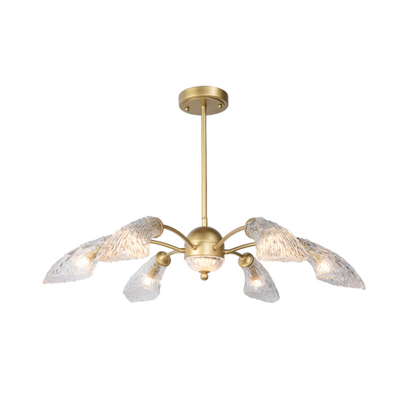 Clear Glass Curved Chandelier Light Fixture Retro 6 Lights Dining Room Ceiling Pendant in Gold Clearhalo 'Ceiling Lights' 'Chandeliers' Lighting' options 302999