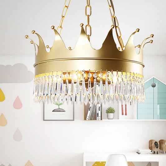 Gold 5 Heads Chandelier Lighting Traditionalism Faceted Crystal Crown Pendant Ceiling Light for Bedroom Clearhalo 'Ceiling Lights' 'Chandeliers' Lighting' options 303021