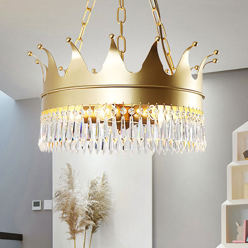 Gold 5 Heads Chandelier Lighting Traditionalism Faceted Crystal Crown Pendant Ceiling Light for Bedroom Clearhalo 'Ceiling Lights' 'Chandeliers' Lighting' options 303022