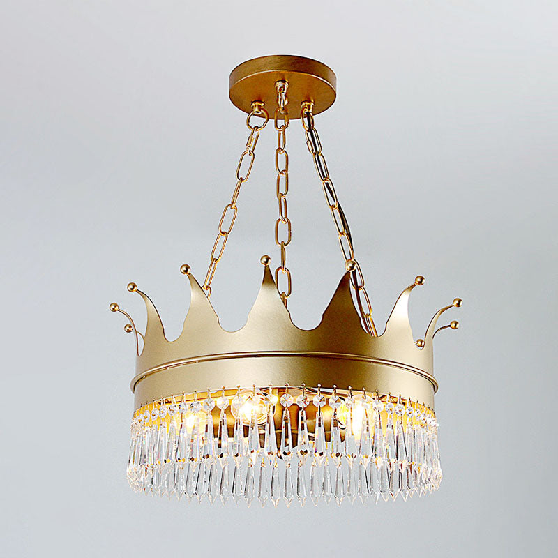 Gold 5 Heads Chandelier Lighting Traditionalism Faceted Crystal Crown Pendant Ceiling Light for Bedroom Clearhalo 'Ceiling Lights' 'Chandeliers' Lighting' options 303023