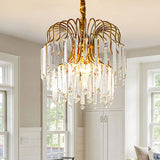 Rectangle-Cut Crystal Gold Hanging Chandelier Waterfall 3 Lights Vintage Down Lighting Pendant for Dining Room Clearhalo 'Ceiling Lights' 'Chandeliers' Lighting' options 303025