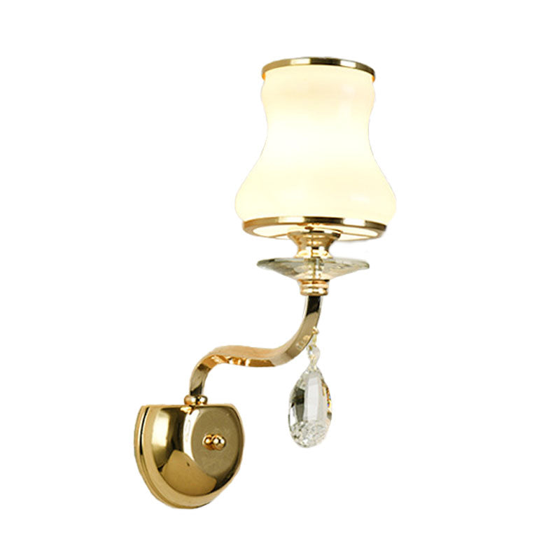 White Glass Bell Wall Mounted Lamp Vintage 1/2 Heads Living Room LED Sconce Light Fixture with Crystal Accent Clearhalo 'Wall Lamps & Sconces' 'Wall Lights' Lighting' 303057