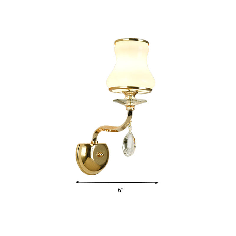 White Glass Bell Wall Mounted Lamp Vintage 1/2 Heads Living Room LED Sconce Light Fixture with Crystal Accent Clearhalo 'Wall Lamps & Sconces' 'Wall Lights' Lighting' 303058