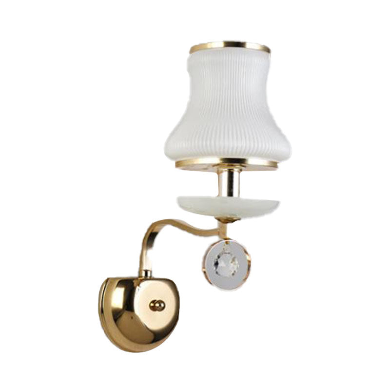 White Glass Bell Wall Mounted Lamp Vintage 1/2 Heads Living Room LED Sconce Light Fixture with Crystal Accent Clearhalo 'Wall Lamps & Sconces' 'Wall Lights' Lighting' 303067