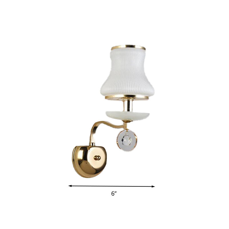 White Glass Bell Wall Mounted Lamp Vintage 1/2 Heads Living Room LED Sconce Light Fixture with Crystal Accent Clearhalo 'Wall Lamps & Sconces' 'Wall Lights' Lighting' 303068