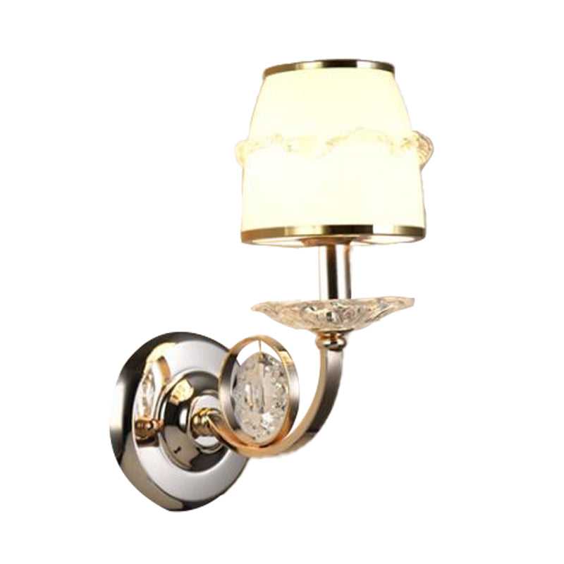 1/2-Bulb Curving Wall Light Traditional White Metal LED Wall Lamp with Crystal Accent Clearhalo 'Wall Lamps & Sconces' 'Wall Lights' Lighting' 303093