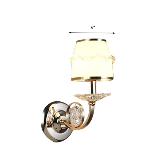 1/2-Bulb Curving Wall Light Traditional White Metal LED Wall Lamp with Crystal Accent Clearhalo 'Wall Lamps & Sconces' 'Wall Lights' Lighting' 303094