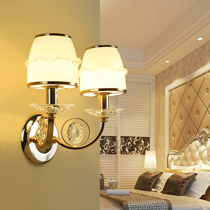 1/2-Bulb Curving Wall Light Traditional White Metal LED Wall Lamp with Crystal Accent 2.0 White Clearhalo 'Wall Lamps & Sconces' 'Wall Lights' Lighting' 303095