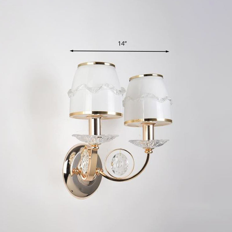 1/2-Bulb Curving Wall Light Traditional White Metal LED Wall Lamp with Crystal Accent Clearhalo 'Wall Lamps & Sconces' 'Wall Lights' Lighting' 303099