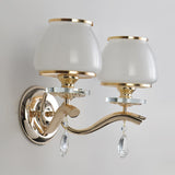 Dome Bedroom Sconce Light Traditional White Glass 1/2 Heads Wall Lighting Fixture with Dangling Crystal Clearhalo 'Wall Lamps & Sconces' 'Wall Lights' Lighting' 303113