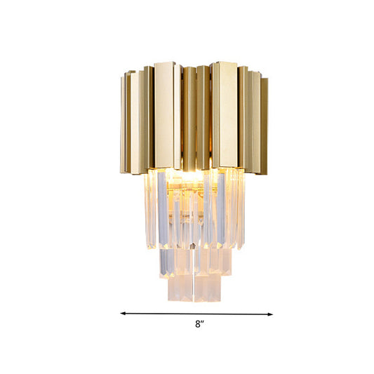 Traditionalism Tiered Wall Mount Lamp 2 Heads Clear Crystal LED Wall Sconce in Gold Clearhalo 'Wall Lamps & Sconces' 'Wall Lights' Lighting' 303124