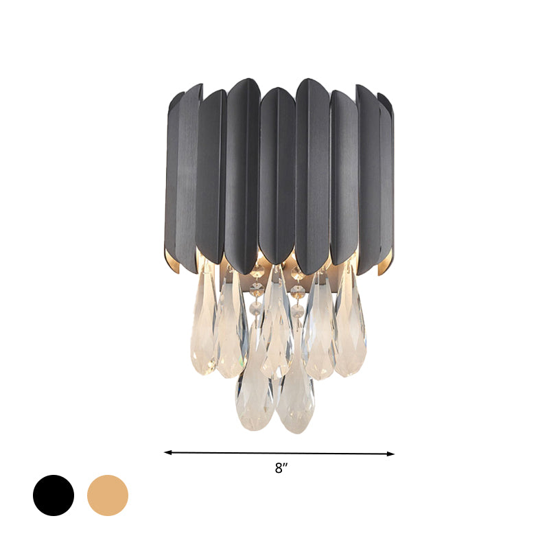 2 Lights Crystal Wall Sconce Traditionalist Black/Gold Teardrop Bedroom LED Wall Mounted Light Clearhalo 'Wall Lamps & Sconces' 'Wall Lights' Lighting' 303137