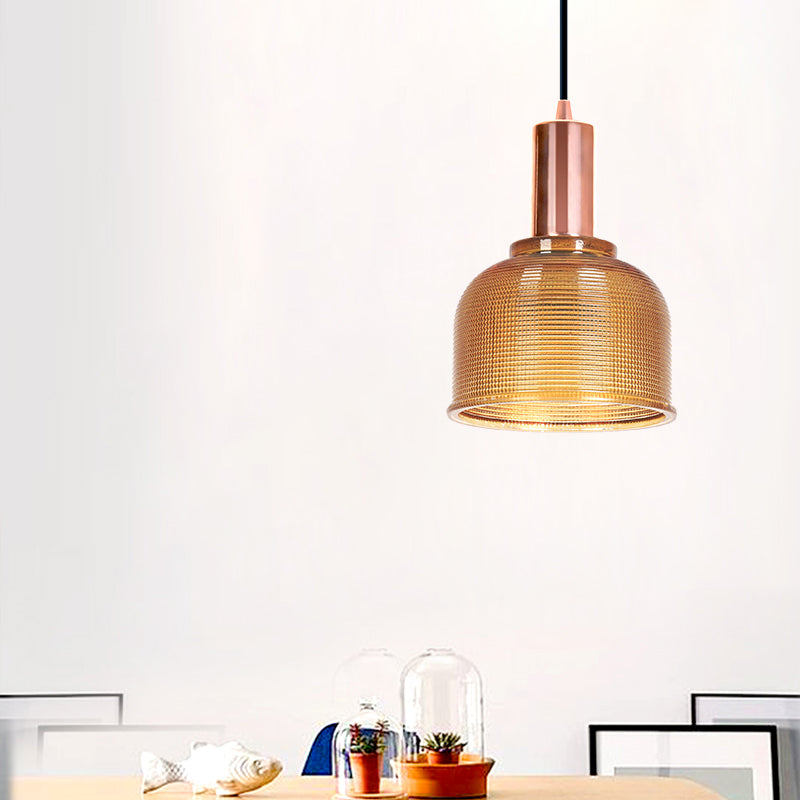 Dome Hanging Light Modernism Amber/Clear Glass 1 Bulb Living Room Pendant Lighting Fixture Clearhalo 'Ceiling Lights' 'Chandeliers' 'Glass shade' 'Glass' 'Modern Pendants' 'Modern' 'Pendant Lights' 'Pendants' Lighting' 303145
