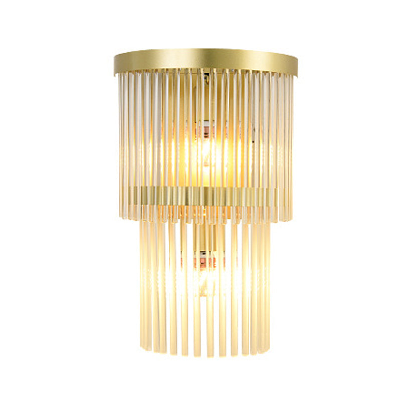 2 Bulbs Half Cylinder Wall Sconce Traditional Gold Clear Crystal LED Wall Light for Living Room Clearhalo 'Wall Lamps & Sconces' 'Wall Lights' Lighting' 303169