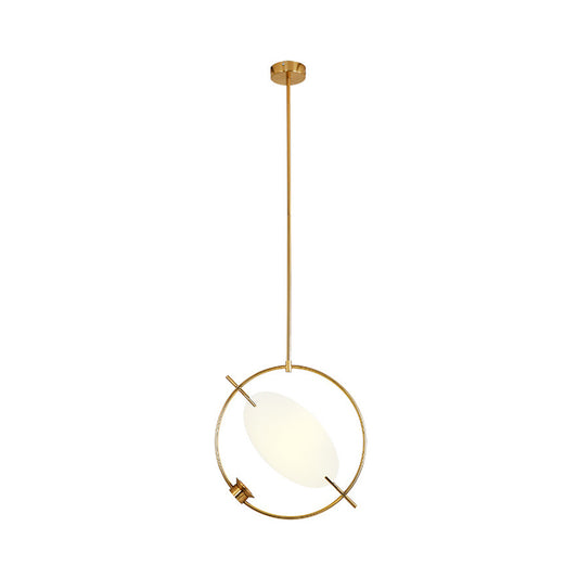 1 Head Circle Hanging Lighting Minimalist Metal Pendant Light Fixture in Gold for Bedroom Clearhalo 'Ceiling Lights' 'Modern Pendants' 'Modern' 'Pendant Lights' 'Pendants' Lighting' 303173