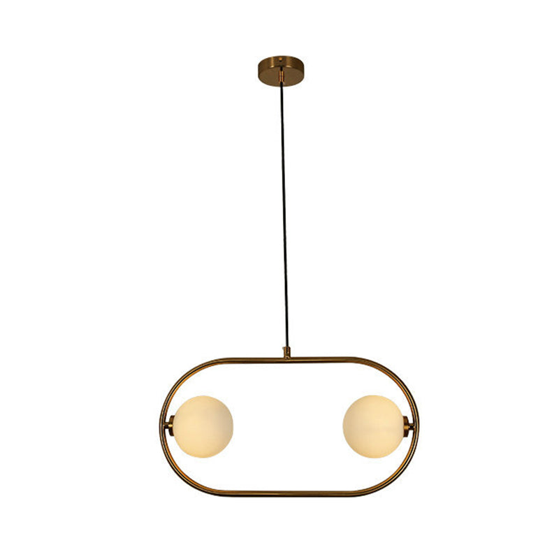 Modernist 2 Heads Chandelier Light Gold Ball Pendant Lighting Fixture with Milk Glass Shade Clearhalo 'Ceiling Lights' 'Chandeliers' 'Glass shade' 'Glass' 'Modern Chandeliers' 'Modern' 'Pendant Lights' Lighting' 303219