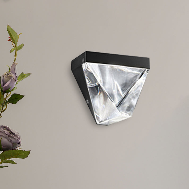 LED Clear Crystal Sconce Light Minimalism Black/Gold Triangle Living Room Wall Mount Lighting Black Clearhalo 'Wall Lamps & Sconces' 'Wall Lights' Lighting' 303238