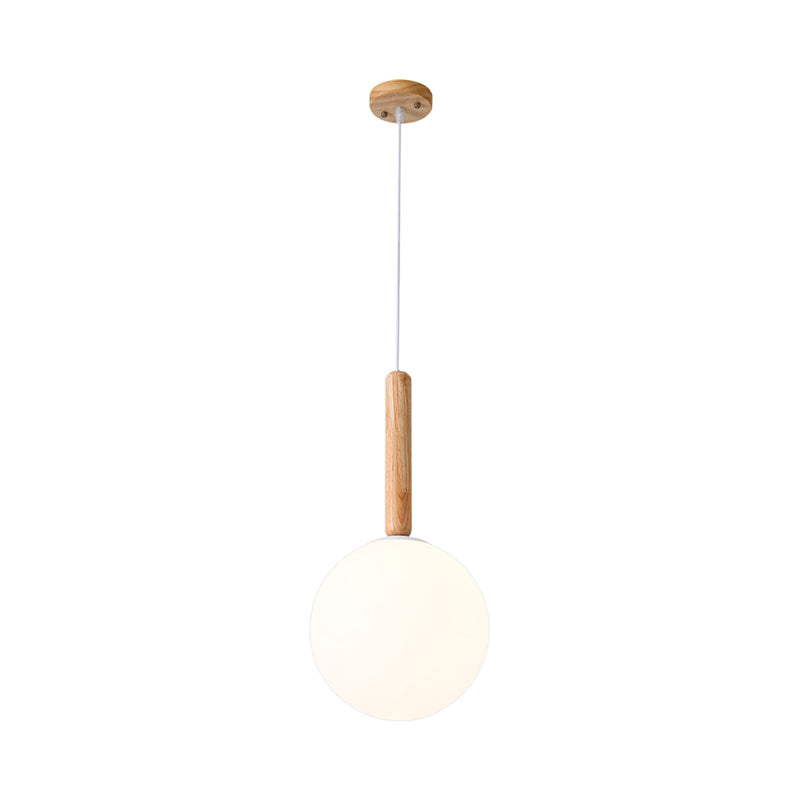 Globe Pendant Light Asian White Glass 6"/7" Wide 1 Head Wood Ceiling Suspension Lamp Clearhalo 'Ceiling Lights' 'Chandeliers' 'Glass shade' 'Glass' 'Pendant Lights' 'Pendants' Lighting' 303252