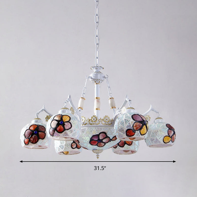 Flower Chandelier Lighting Fixture Tiffany Stained Art Glass 5/9/11 Lights White Ceiling Pendant Clearhalo 'Ceiling Lights' 'Chandeliers' 'Industrial' 'Middle Century Chandeliers' 'Tiffany Chandeliers' 'Tiffany close to ceiling' 'Tiffany' Lighting' 303294