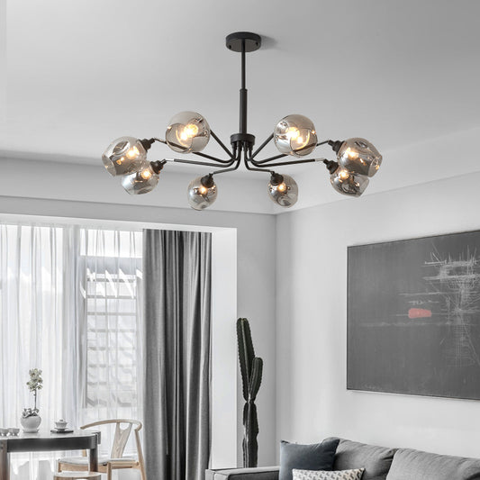 Modernism Style Cup Shape Ceiling Chandelier Smoke Grey Glass 8 Lights Living Room Pendant Lamp in Black Smoke Gray Clearhalo 'Ceiling Lights' 'Chandeliers' 'Glass shade' 'Glass' 'Island Lights' 'Modern Chandeliers' 'Modern' Lighting' 303460