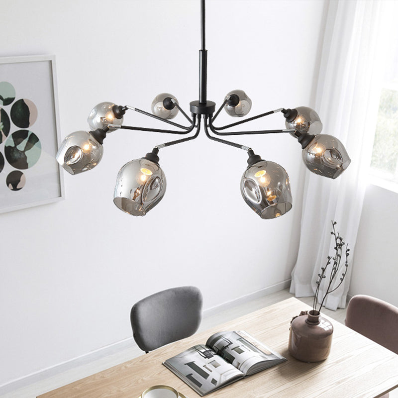 Modernism Style Cup Shape Ceiling Chandelier Smoke Grey Glass 8 Lights Living Room Pendant Lamp in Black Clearhalo 'Ceiling Lights' 'Chandeliers' 'Glass shade' 'Glass' 'Island Lights' 'Modern Chandeliers' 'Modern' Lighting' 303461