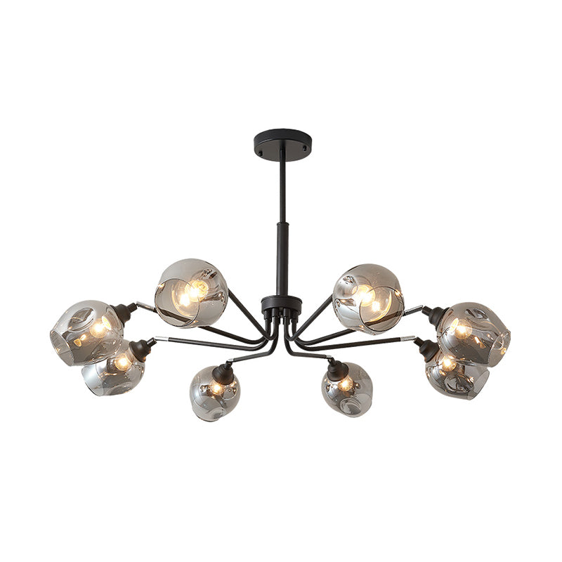 Modernism Style Cup Shape Ceiling Chandelier Smoke Grey Glass 8 Lights Living Room Pendant Lamp in Black Clearhalo 'Ceiling Lights' 'Chandeliers' 'Glass shade' 'Glass' 'Island Lights' 'Modern Chandeliers' 'Modern' Lighting' 303462