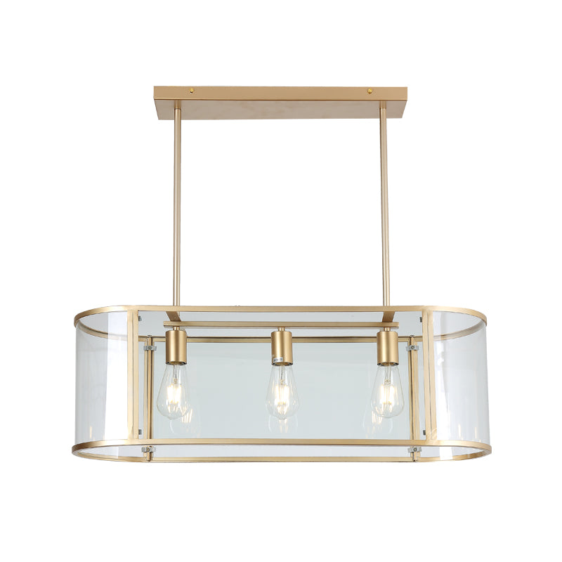 Clear Glass Rectangle Island Lighting Modern 3 Heads Gold Finish Hanging Lamp Kit for Dining Room Clearhalo 'Ceiling Lights' 'Glass shade' 'Glass' 'Island Lights' Lighting' 303467