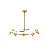 Contemporary Sphere Chandelier Pendant Lamp Milk Frosted Glass 9 Bulbs Living Room Hanging Light Kit in Gold with Ring Design Clearhalo 'Ceiling Lights' 'Chandeliers' 'Glass shade' 'Glass' 'Modern Chandeliers' 'Modern' Lighting' 303479