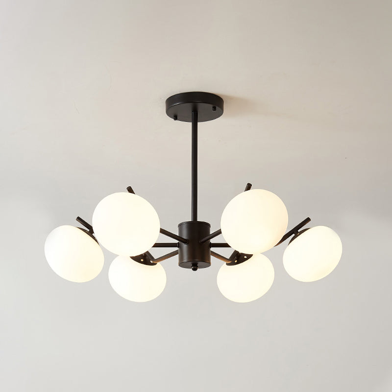 Black/Coffee Ball Hanging Chandelier Modern 3/6 Bulbs Opal Frosted Glass Pendant Ceiling Light for Bedroom Clearhalo 'Ceiling Lights' 'Chandeliers' 'Glass shade' 'Glass' 'Modern Chandeliers' 'Modern' Lighting' 303482