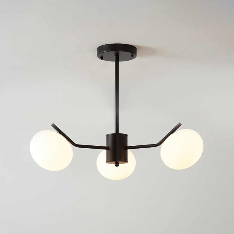 Black/Coffee Ball Hanging Chandelier Modern 3/6 Bulbs Opal Frosted Glass Pendant Ceiling Light for Bedroom Clearhalo 'Ceiling Lights' 'Chandeliers' 'Glass shade' 'Glass' 'Modern Chandeliers' 'Modern' Lighting' 303484