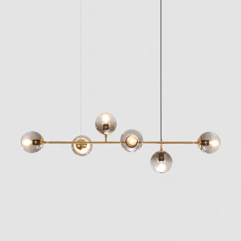 Global Smoke Gray Glass Hanging Lighting Modern 6 Heads Gold Finish Island Lamp with Linear Design Clearhalo 'Ceiling Lights' 'Chandeliers' 'Glass shade' 'Glass' 'Island Lights' Lighting' 303497