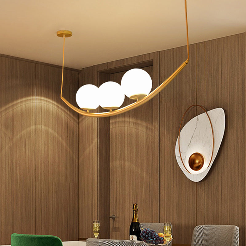 2/3 Lights Dining Room Chandelier Lamp Fixture Modernism Gold Finish Hanging Ceiling Light with Ball Milk Glass Shade Clearhalo 'Ceiling Lights' 'Chandeliers' 'Glass shade' 'Glass' 'Modern Chandeliers' 'Modern' Lighting' 303504