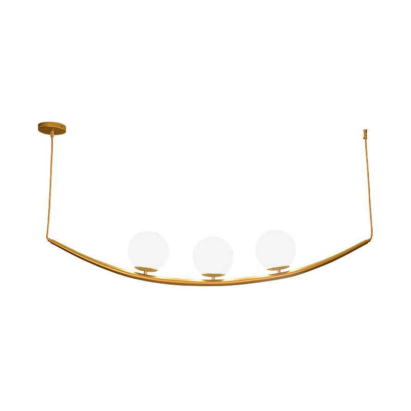 2/3 Lights Dining Room Chandelier Lamp Fixture Modernism Gold Finish Hanging Ceiling Light with Ball Milk Glass Shade Clearhalo 'Ceiling Lights' 'Chandeliers' 'Glass shade' 'Glass' 'Modern Chandeliers' 'Modern' Lighting' 303506