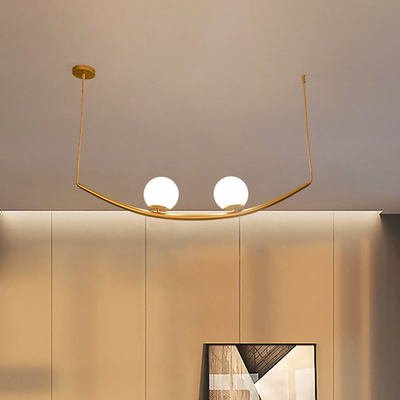 2/3 Lights Dining Room Chandelier Lamp Fixture Modernism Gold Finish Hanging Ceiling Light with Ball Milk Glass Shade 2 Gold Clearhalo 'Ceiling Lights' 'Chandeliers' 'Glass shade' 'Glass' 'Modern Chandeliers' 'Modern' Lighting' 303508