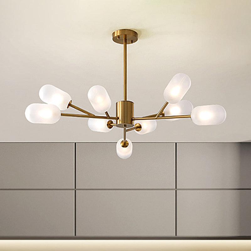 Contemporary Capsule Hanging Lighting Milk Frosted Glass 9 Bulbs Bedroom LED Chandelier Lamp in Gold Gold Clearhalo 'Ceiling Lights' 'Chandeliers' 'Close To Ceiling Lights' 'Glass shade' 'Glass' 'Modern Chandeliers' 'Modern' Lighting' 303521