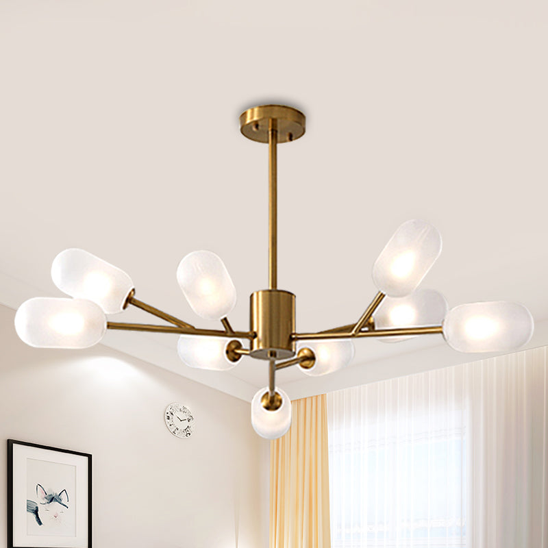 Contemporary Capsule Hanging Lighting Milk Frosted Glass 9 Bulbs Bedroom LED Chandelier Lamp in Gold Clearhalo 'Ceiling Lights' 'Chandeliers' 'Close To Ceiling Lights' 'Glass shade' 'Glass' 'Modern Chandeliers' 'Modern' Lighting' 303522