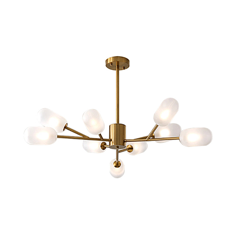 Contemporary Capsule Hanging Lighting Milk Frosted Glass 9 Bulbs Bedroom LED Chandelier Lamp in Gold Clearhalo 'Ceiling Lights' 'Chandeliers' 'Close To Ceiling Lights' 'Glass shade' 'Glass' 'Modern Chandeliers' 'Modern' Lighting' 303524