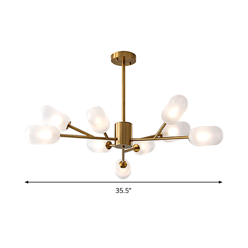 Contemporary Capsule Hanging Lighting Milk Frosted Glass 9 Bulbs Bedroom LED Chandelier Lamp in Gold Clearhalo 'Ceiling Lights' 'Chandeliers' 'Close To Ceiling Lights' 'Glass shade' 'Glass' 'Modern Chandeliers' 'Modern' Lighting' 303525