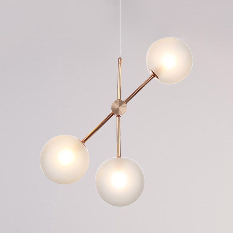 Modernist 3 Heads LED Chandelier Lamp Fixture Rose Gold Global Hanging Pendant Light with White Frosted Glass Shade Clearhalo 'Ceiling Lights' 'Chandeliers' 'Glass shade' 'Glass' 'Modern Chandeliers' 'Modern' Lighting' 303538