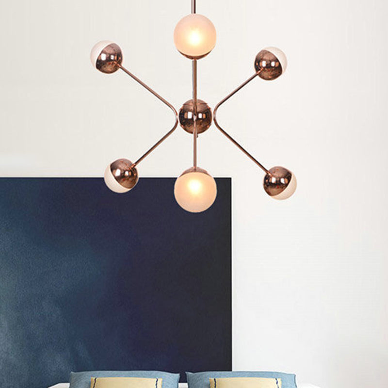 6 Lights Bedroom Hanging Ceiling Lamp Contemporary Rose Gold LED Chandelier with Modo Amber Glass Shade Rose Gold Clearhalo 'Ceiling Lights' 'Chandeliers' 'Glass shade' 'Glass' 'Modern Chandeliers' 'Modern' Lighting' 303541