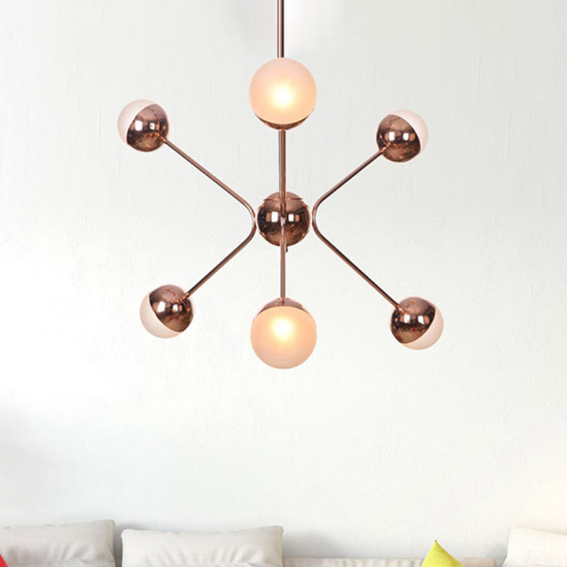 6 Lights Bedroom Hanging Ceiling Lamp Contemporary Rose Gold LED Chandelier with Modo Amber Glass Shade Clearhalo 'Ceiling Lights' 'Chandeliers' 'Glass shade' 'Glass' 'Modern Chandeliers' 'Modern' Lighting' 303542