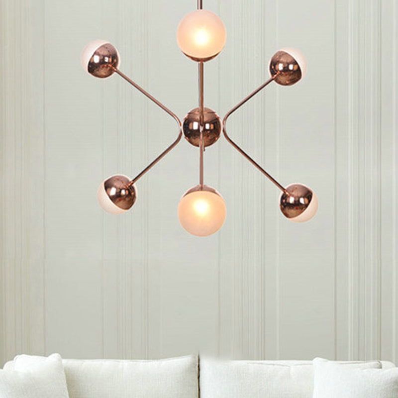 6 Lights Bedroom Hanging Ceiling Lamp Contemporary Rose Gold LED Chandelier with Modo Amber Glass Shade Clearhalo 'Ceiling Lights' 'Chandeliers' 'Glass shade' 'Glass' 'Modern Chandeliers' 'Modern' Lighting' 303543