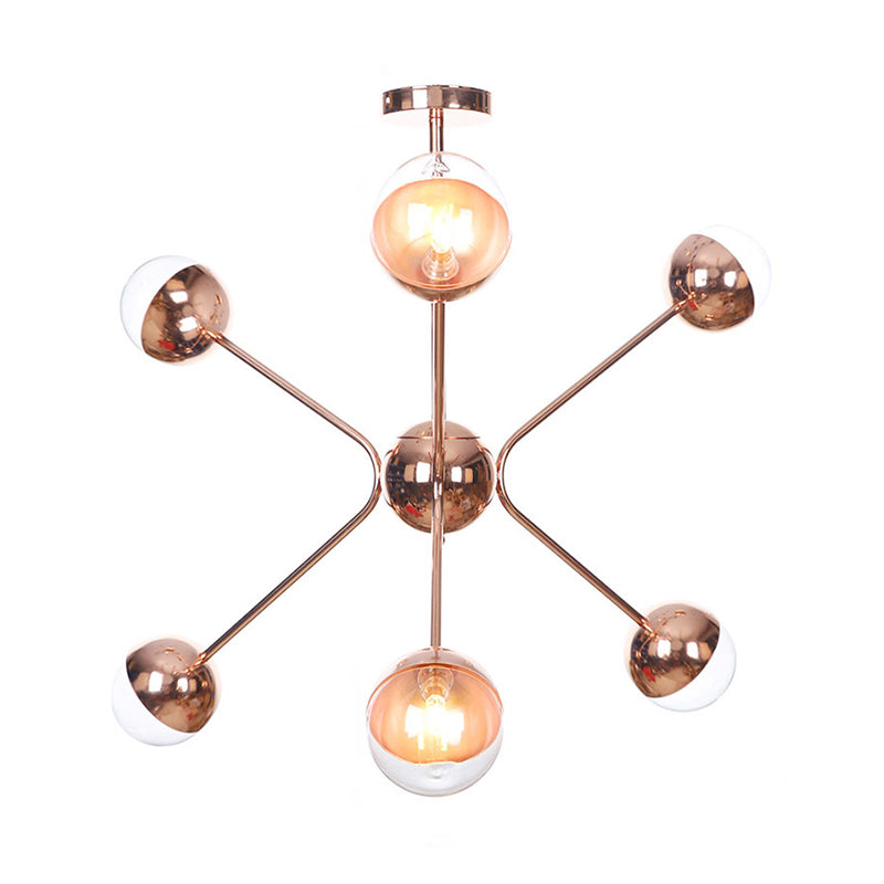 6 Lights Bedroom Hanging Ceiling Lamp Contemporary Rose Gold LED Chandelier with Modo Amber Glass Shade Clearhalo 'Ceiling Lights' 'Chandeliers' 'Glass shade' 'Glass' 'Modern Chandeliers' 'Modern' Lighting' 303544