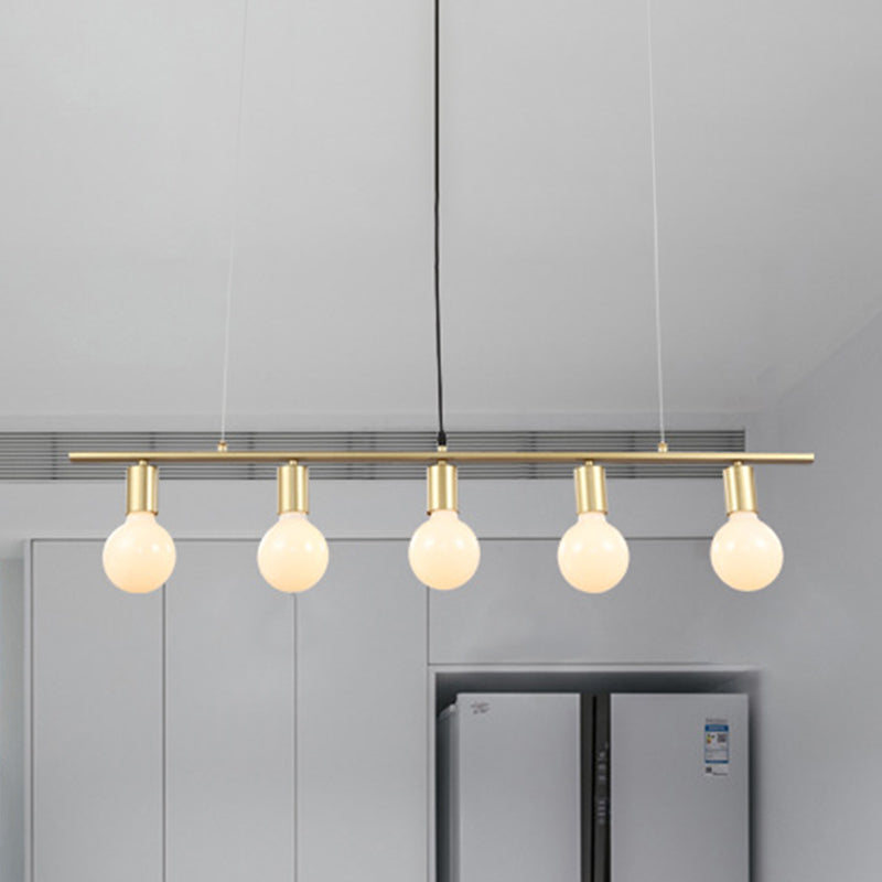 Linear Metal Island Lighting Contemporary 5 Bulbs White/Gold Finish Hanging Ceiling Lamp for Dining Room Gold Clearhalo 'Ceiling Lights' 'Island Lights' Lighting' 303554