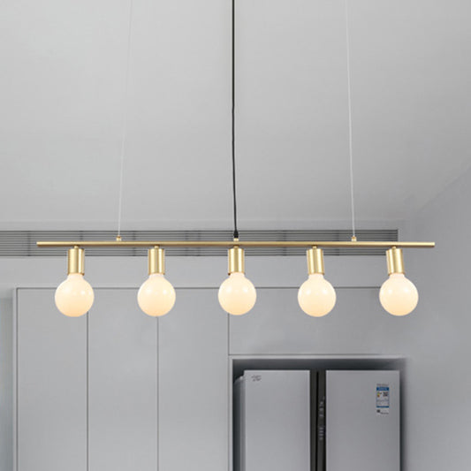 Linear Metal Island Lighting Contemporary 5 Bulbs White/Gold Finish Hanging Ceiling Lamp for Dining Room Gold Clearhalo 'Ceiling Lights' 'Island Lights' Lighting' 303554
