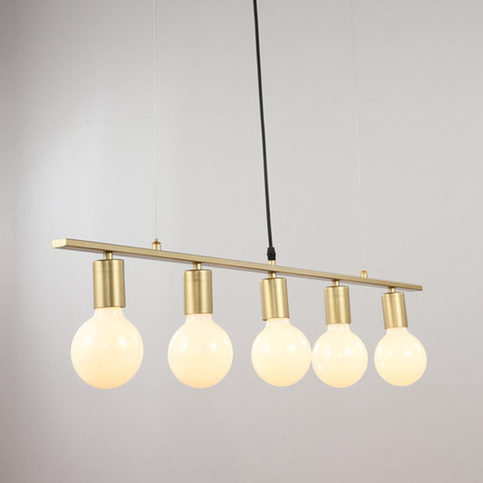 Linear Metal Island Lighting Contemporary 5 Bulbs White/Gold Finish Hanging Ceiling Lamp for Dining Room Clearhalo 'Ceiling Lights' 'Island Lights' Lighting' 303556