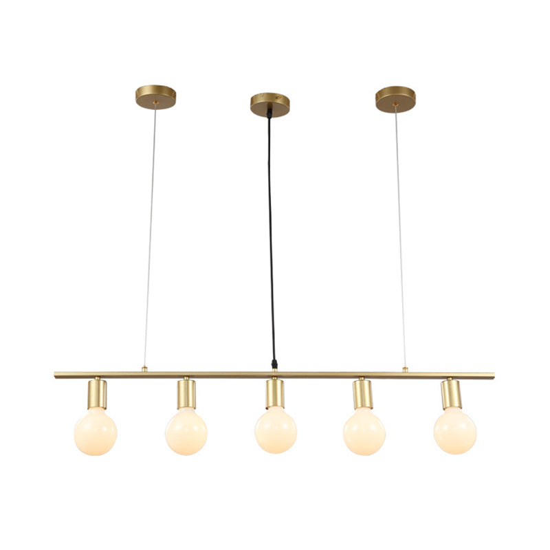 Linear Metal Island Lighting Contemporary 5 Bulbs White/Gold Finish Hanging Ceiling Lamp for Dining Room Clearhalo 'Ceiling Lights' 'Island Lights' Lighting' 303557